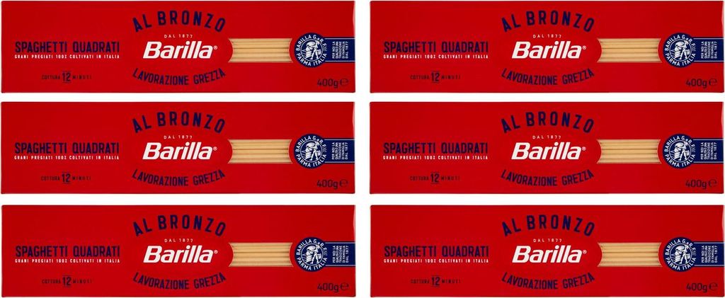 6x Barilla Spaghetti Quadrati al Bronzo Bronze Gezogene Pasta 400g Rohe Verarbeitungsmethode