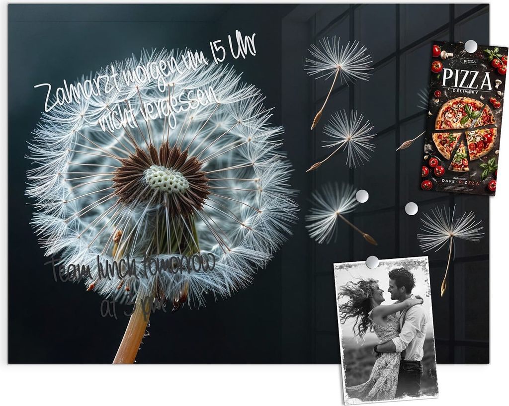Magnettafel 120x90cm Pinnwand Whiteboard beschreibbar - Pusteblume im Wind