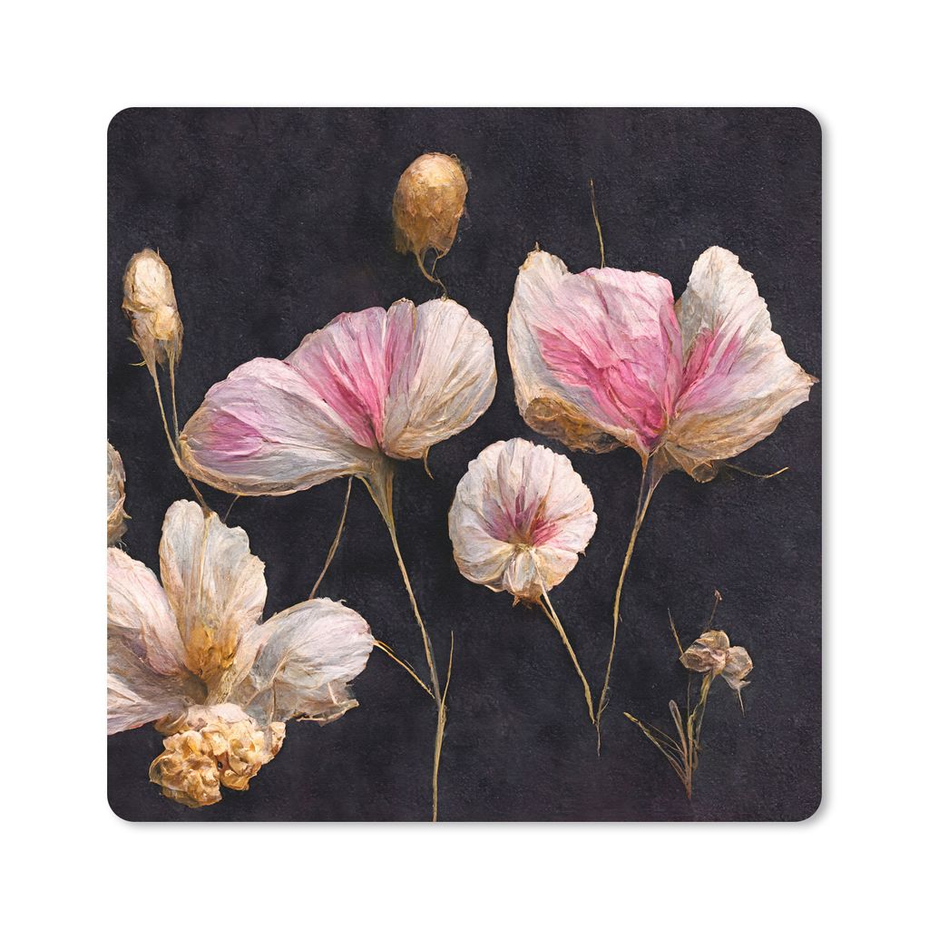 MuchoWow Mauspad Mousepad Blumen - Pflanzen - Rosa - Schwarz 30x30 cm - Mousepads - Maus Mat - Pad - Mausunterlage - Gaming
