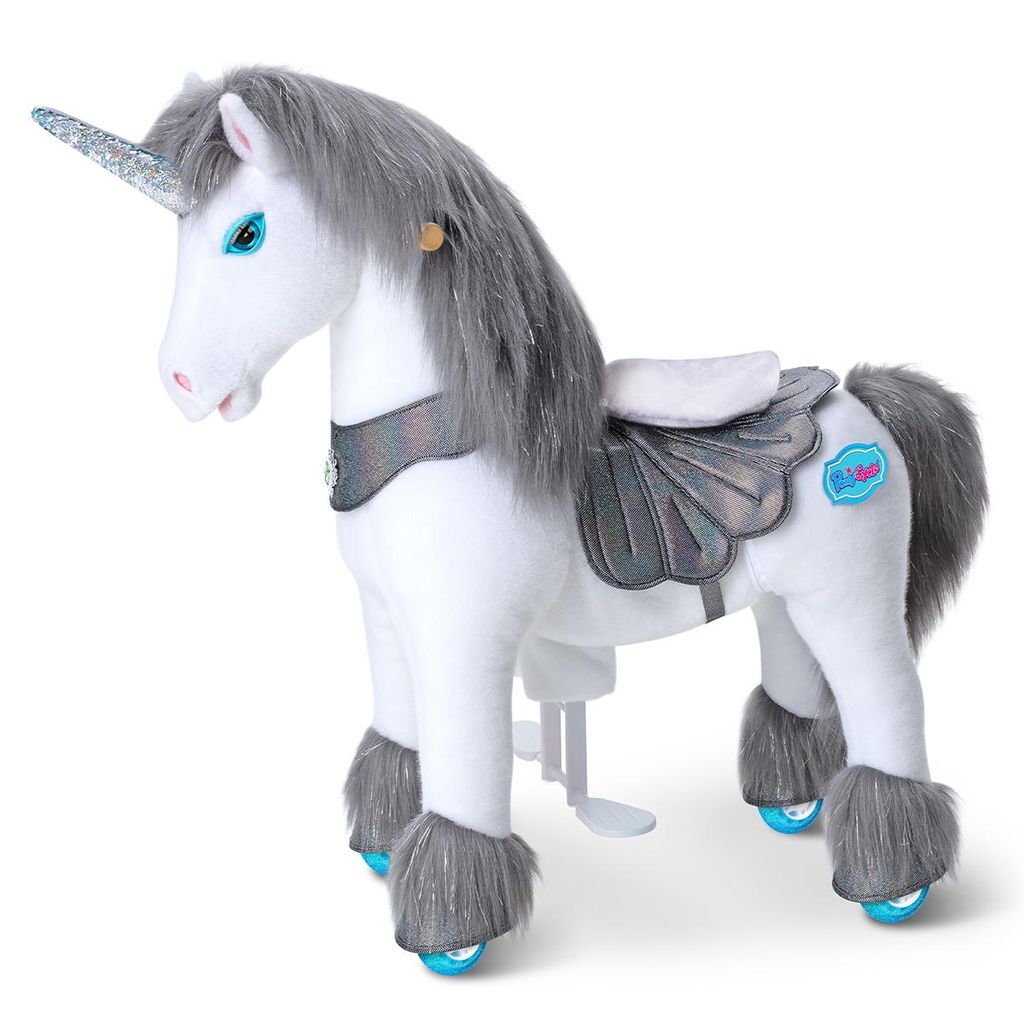 PonyCycle Modell Y Ride-on Einhorn für Kinder 4-7, Grau Einhorn-Spielzeug mit Geräuschen und Bremse, Geburtstagsgeschenk für Kinder – Y456