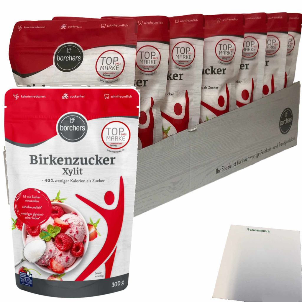 Borchers Birkenzucker Xylit 40% weniger Kalorien als Zucker 8er Pack (8x300g Packung) + usy Block