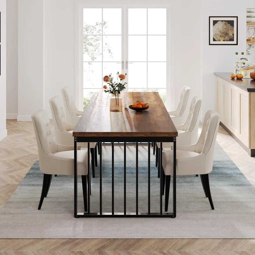 Table industrielle stable et robuste 180 cm bois chocolat noir