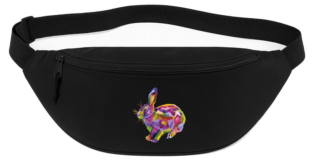 Huuraa Bauchtasche Hase Colorful 2,5 Liter Black Polyester Crossbody Bag Geschenkidee