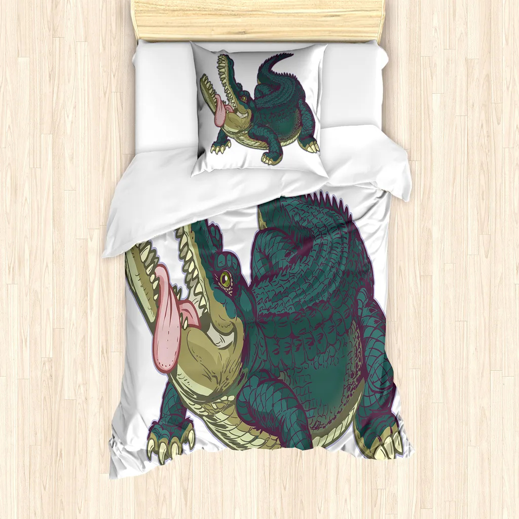 ABAKUHAUS Set copripiumino per letto singolo, Alligatore selvatico grafico, Antiacaro, Adatto a chi soffre di allergie, con federa, 135 cm x 200 cm - 80 x 80 cm, Multicolore