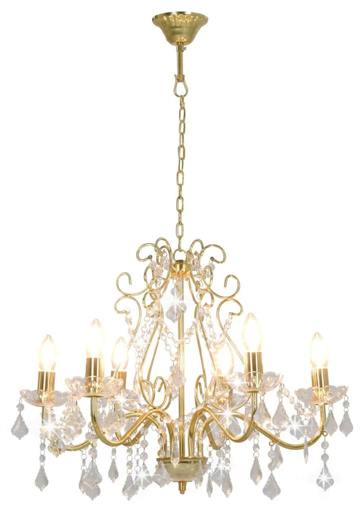 luster vidaXL s krištáľovými perlami Golden Round 6×E14 Obrázok produktu 