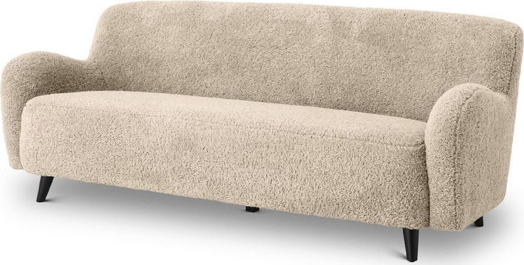 Casa Padrino Luxus Wohnzimmer Sofa Sandfarben / Schwarz 200 x 70 x H. 75 cm - Wohnzimmer Möbel - Luxus Möbel