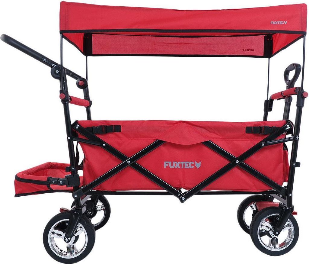 FUXTEC Bollerwagen Rot FX-CT800 - FUXTEC Bollerwagen FX-CT800 - mit Dach | bis 75Kg | Feststellbremsse |Klappbar | 2 Sitzplätze | 120cm x 56cm x 9...