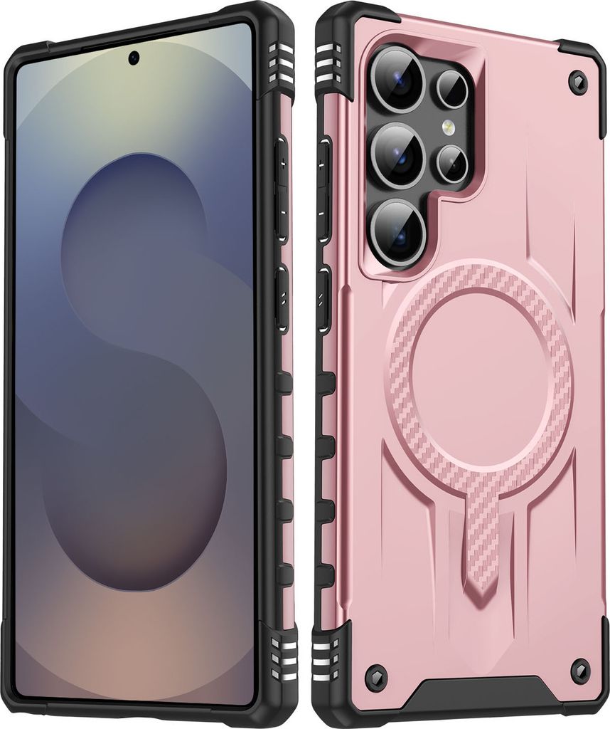 Magnetisch Hülle für Samsung Galaxy S25 Ultra, Dual Layer PC TPU Stoßfest Handyhülle Pink