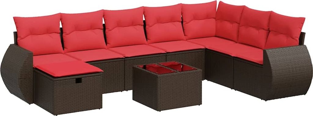 9-tlg. Garten-Sofagarnitur mit Kissen Braun Poly Rattan
