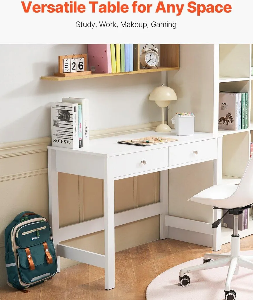 Bureau enfant blanc avec rangement table d'étude simple et compacte