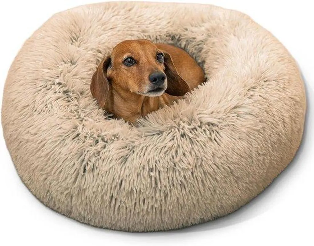Petit lit apaisant chat et chien taupe 23x23cm en fourrure Shag douce