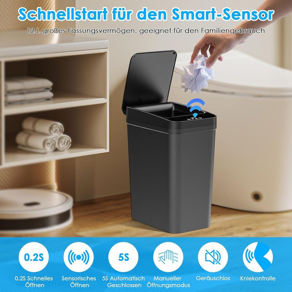 Sensor Mülleimer, Automatischer Mülleimer, 12L Elektrischer