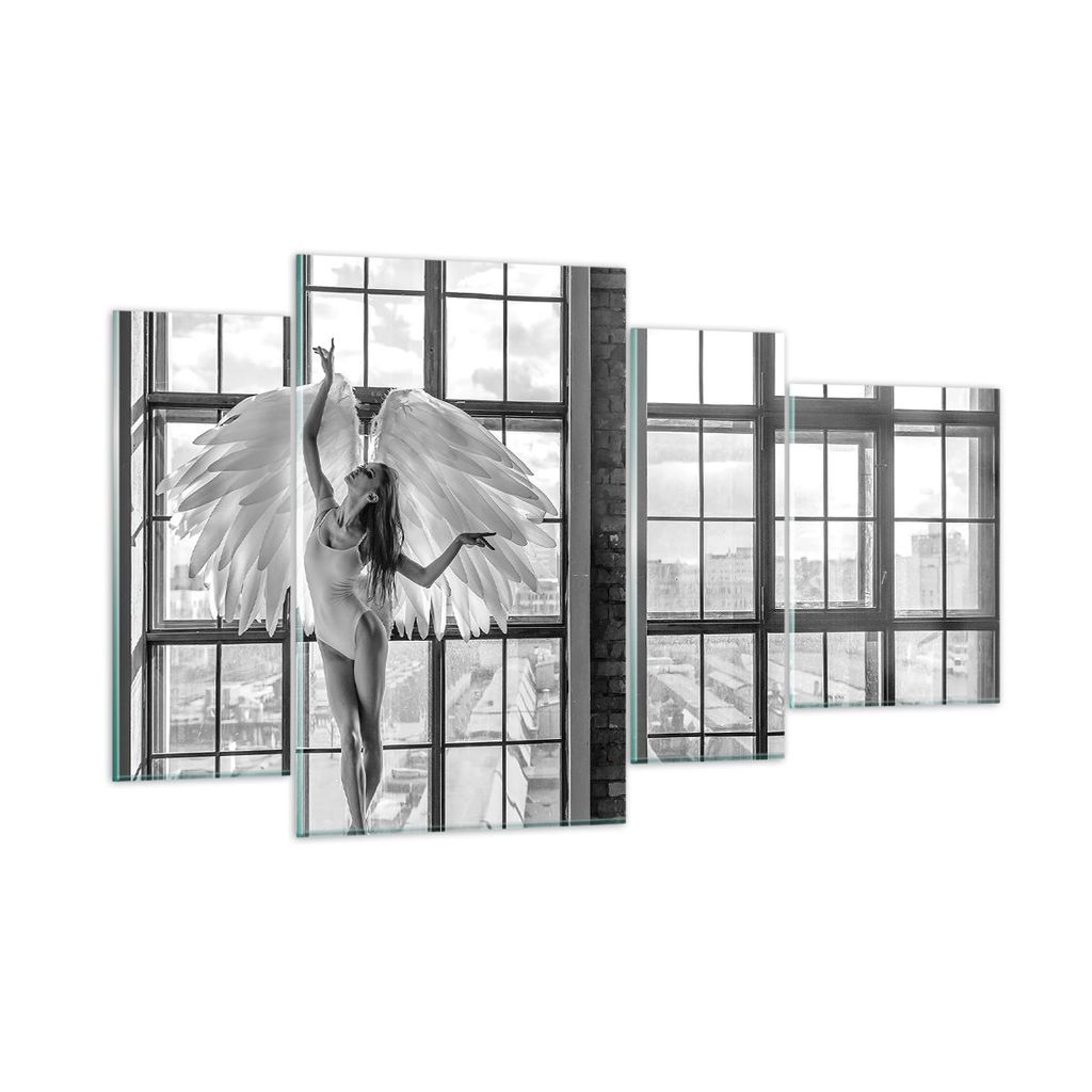 Bilder auf glas - 4 Teile - Frau Engel Ansicht - 120x70cm - Glasbilder - Wandbilder - Bilder - zum Aufhängen bereit - Wanddekoration aus Glas - Gl...