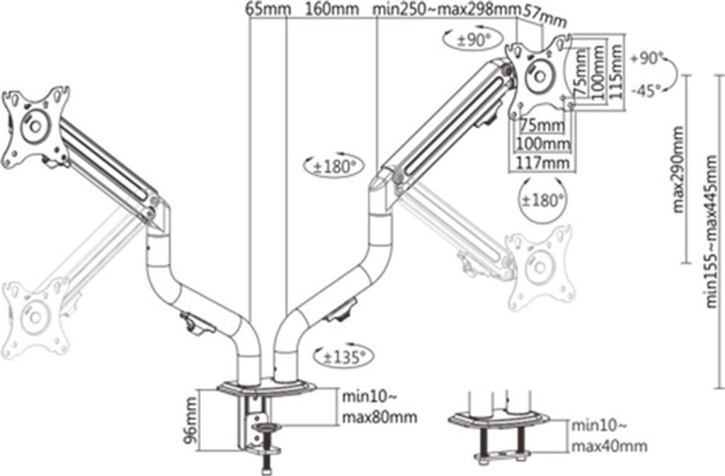 Gembird MA-DA2-02 Verstellbarer Schreibtisch-Montagearm für Produktbild 2