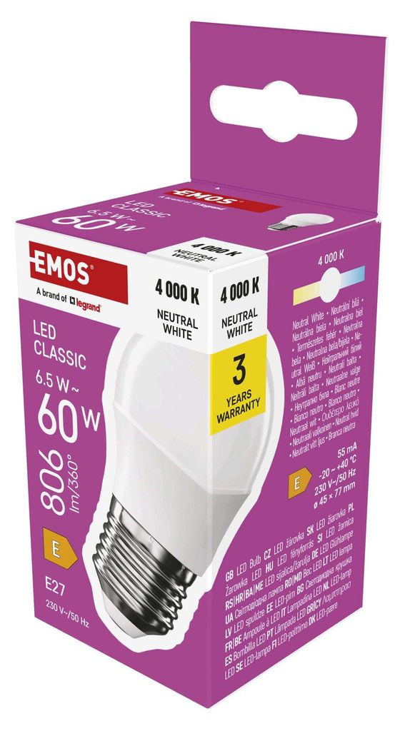 LED žárovka Classic Mini Globe / E27 / 6,5 W (60 W) / 806 lm / neutrální bílá