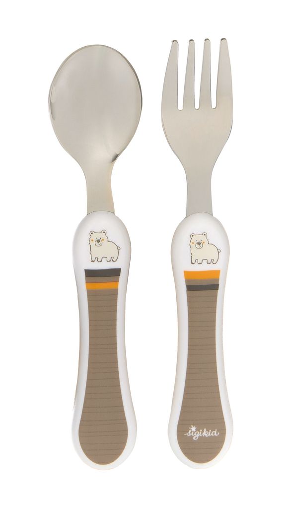 sigikid Besteck Honi Boni Bär, 2-tlg., Kinderbesteck, Besteck-Set, Gabel, Löffel, Kinder, Taupe / Weiß, 25188