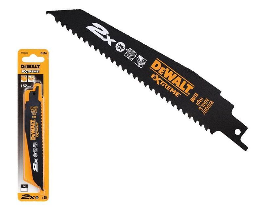 Dewalt EXTREME bi-metal reciprozaagbladen DT2300L, 152 mm, Productafbeelding 