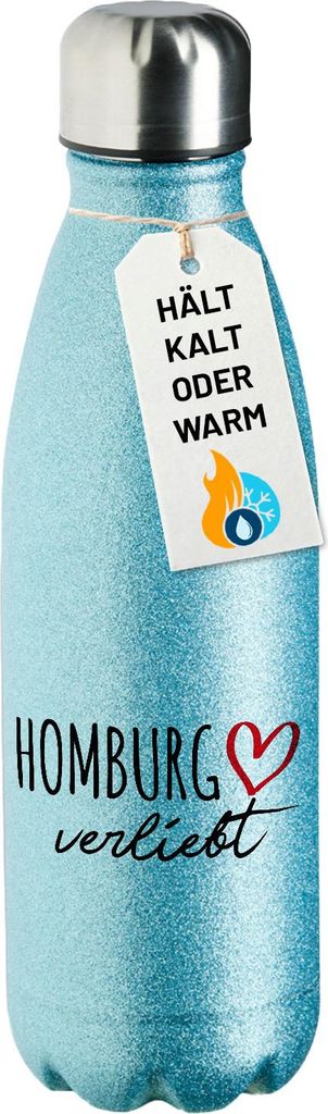 Huuraa Trinkflasche Homburg verliebt 500ml Blue Edelstahl Wasserflasche Trinkflasche Geschenkidee
