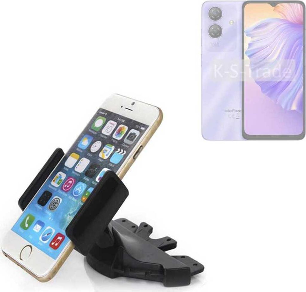 K-S-Trade CD Schlitz Halterung kompatibel mit Ulefone Note 21 Autohalterung KFZ-Halter Radio Handy Halterung 360° drehbar schwarz