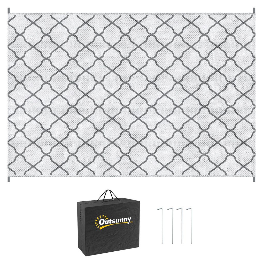 Outdoor Teppich robuster Wetterfest Outdoorteppich Carpet mit Netzmuster 182 x 274 cm Grau