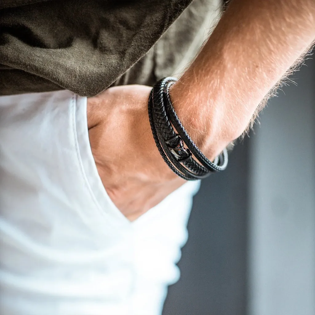 Idee Regalo Uomo: Bracciale SERASAR Flake in Pelle e Acciaio 17cm - 11