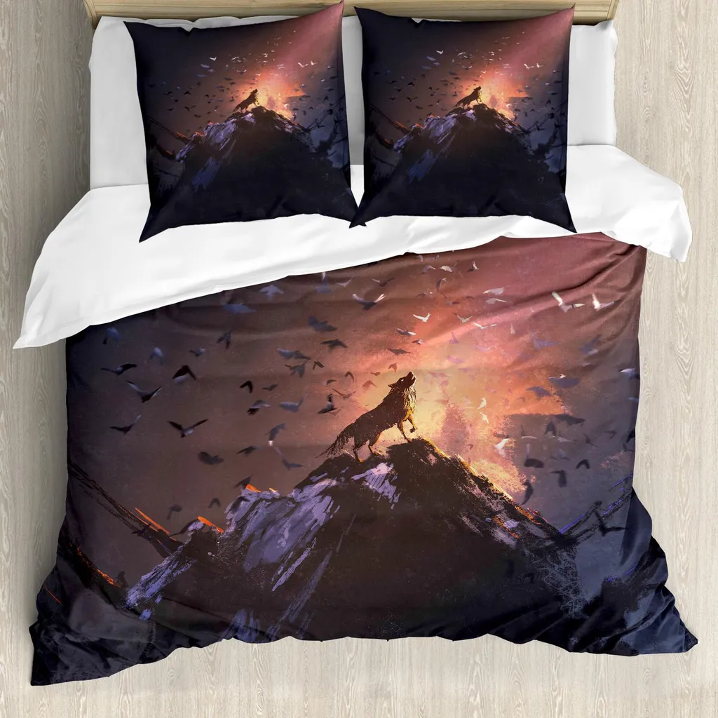 Housse de couette Loup Multicolore anti-décoloration 155x220 avec sa Taie