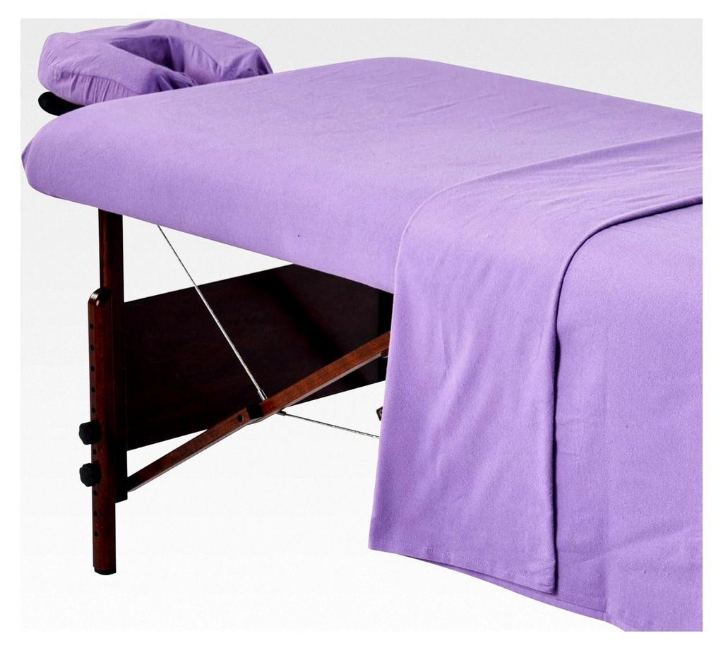 Flanell 3er Set Überzug Spanntuch, Laken, Kopfkissenüberzug für Massageliege Salon Baumwolle - Lila