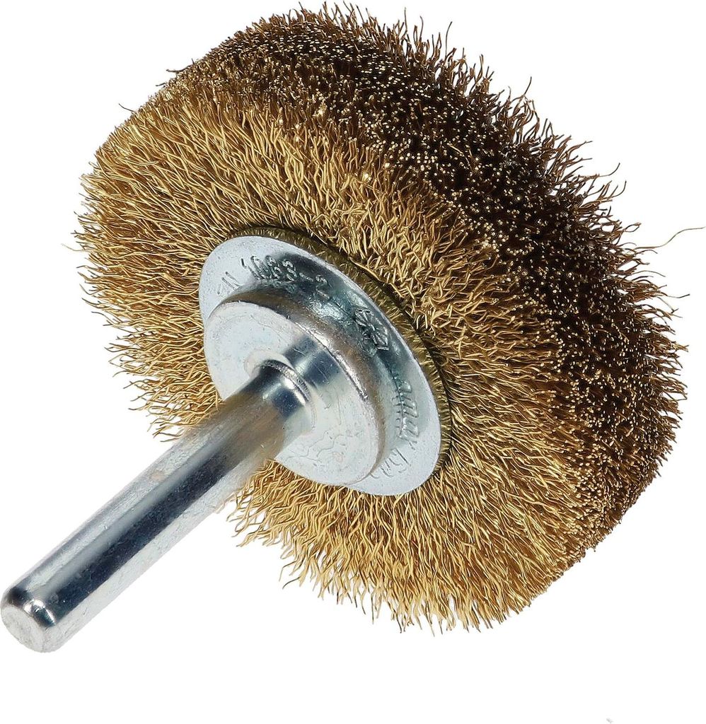 Osborn Drahtbürste für Bohrmaschine ø 50x17mm Drahtbürstenaufsatz für schwer zugängliche Stellen Rundbürste mit Schaft, Messing gewellt