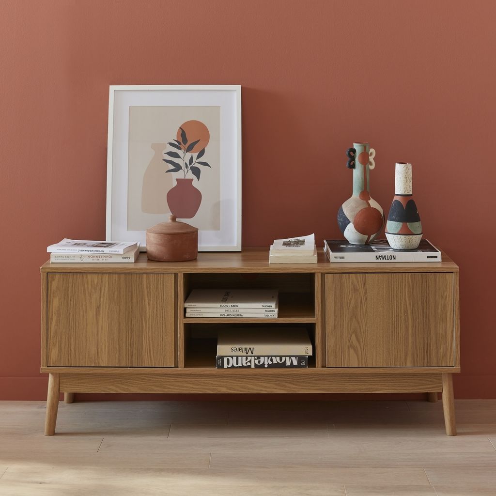 sweeek - TV-Möbel Holzdekor 2 Türen L 120 cm - Natur Produktbild 2