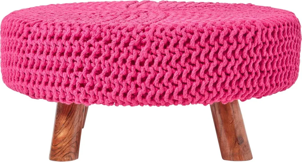 Repose-pieds rose tricoté 30 cm, confort du dos pour fauteuil de lecture