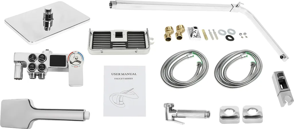 Douche à effet pluie thermostatique avec écran LCD et douchette Inox