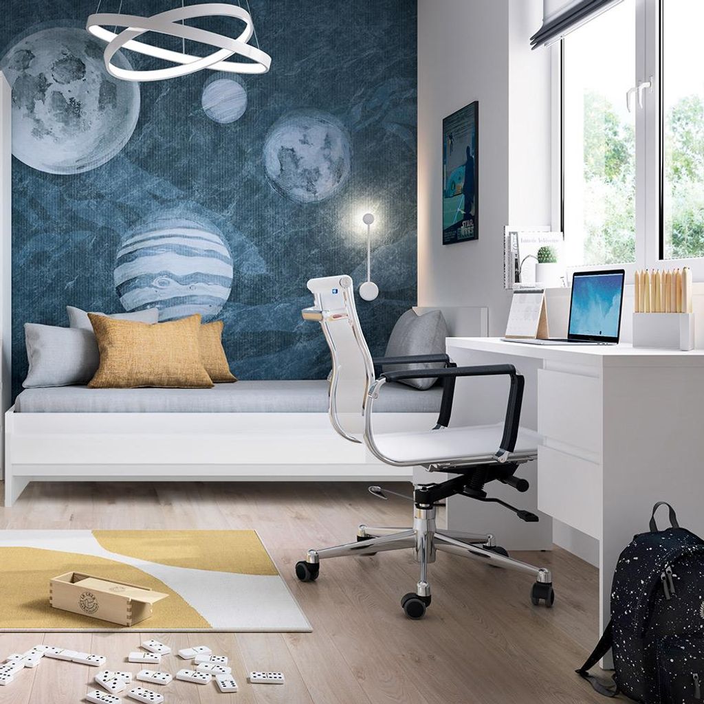 Jugendmöbel Set, 90cm Bett mit Bettschublade und Schreibtisch, in weiß FORTALEZA-129
