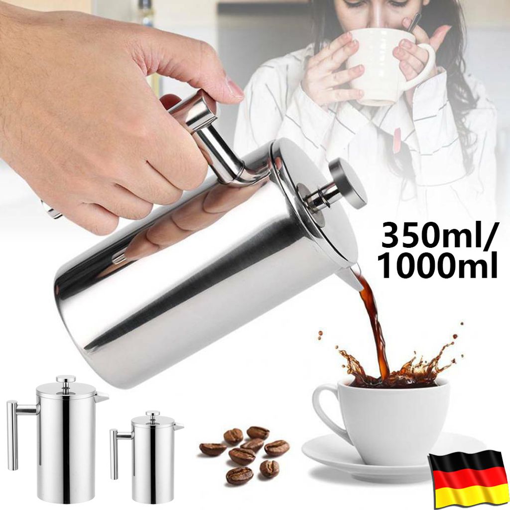 350ml Kaffeebereiter Doppelwandig Edelstahl Kaffeekanne French Press Kaffepresse für Hause café 7.4*16.5cm