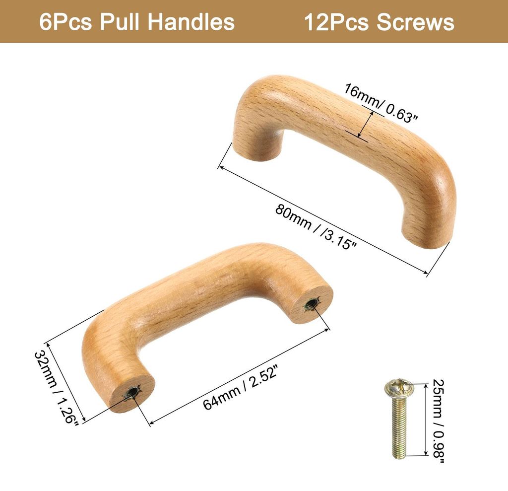 6stk Holz Schubladen Griffe 64mm/2.52" Loch Abstand Holz Schr?nke Schubladen Kn?pfe Griffe mit Schrauben Set fš¹r Kš¹chen Schr?nke Kommoden M?bel