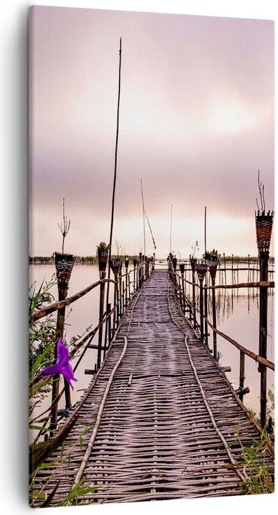 Bild auf Leinwand - Leinwandbild - Einteilig - Brücke See Fackel - 55x100cm - Wand Bild - Wanddeko - Wandbilder - Leinwanddruck - Bilder - Wanddek...
