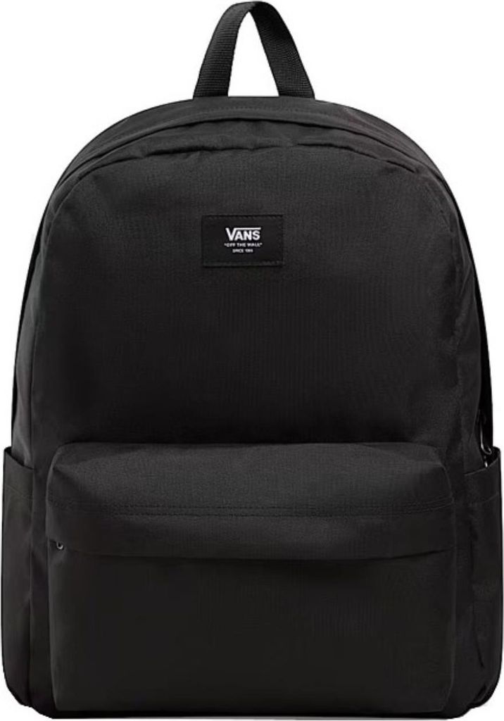 A black Vans Old Skool backpack is shown against a white background.