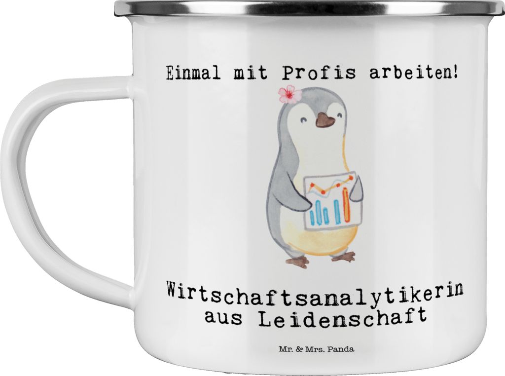 Mr. & Mrs. Panda Emaille Tasse Wirtschaftsanalytikerin Leidenschaft - Weiß - Geschenk, becher, Pott, Reisebecher, Teetasse