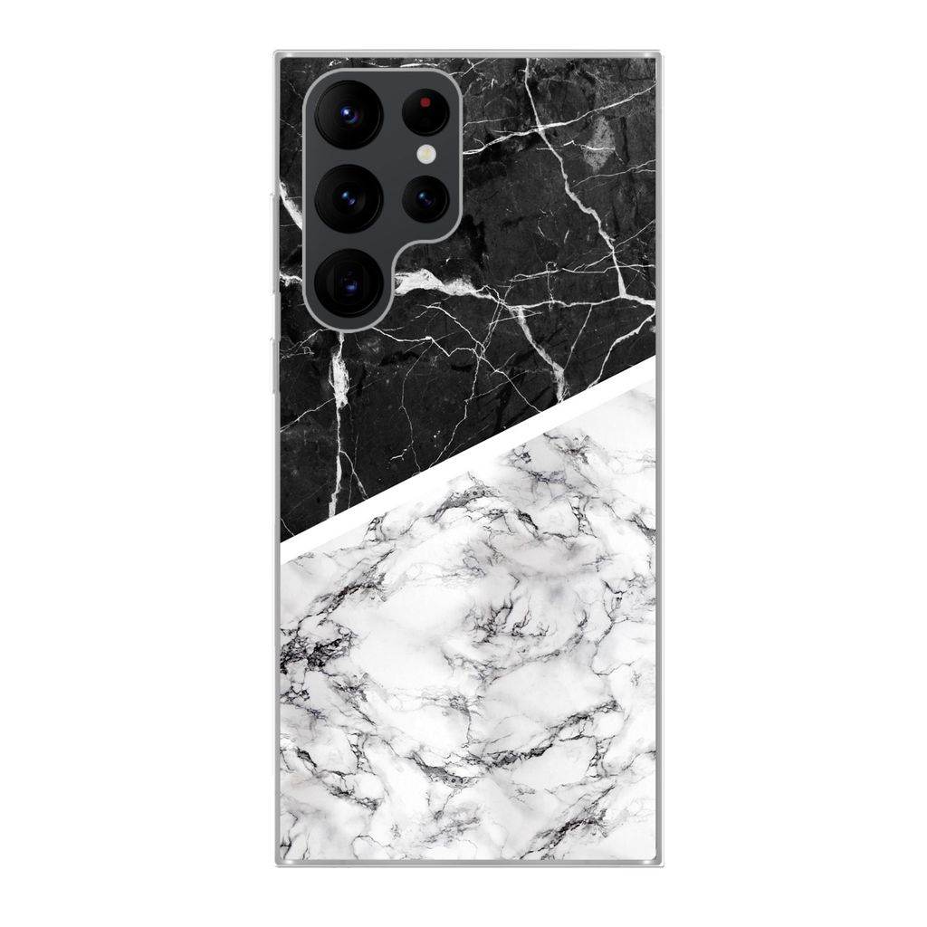 MuchoWow Handyhülle Schutzhülle Hülle für Samsung Galaxy S22 Ultra Marmor - Schwarz - Weiß Silikon Softcase Handy Hülle - Abbildung