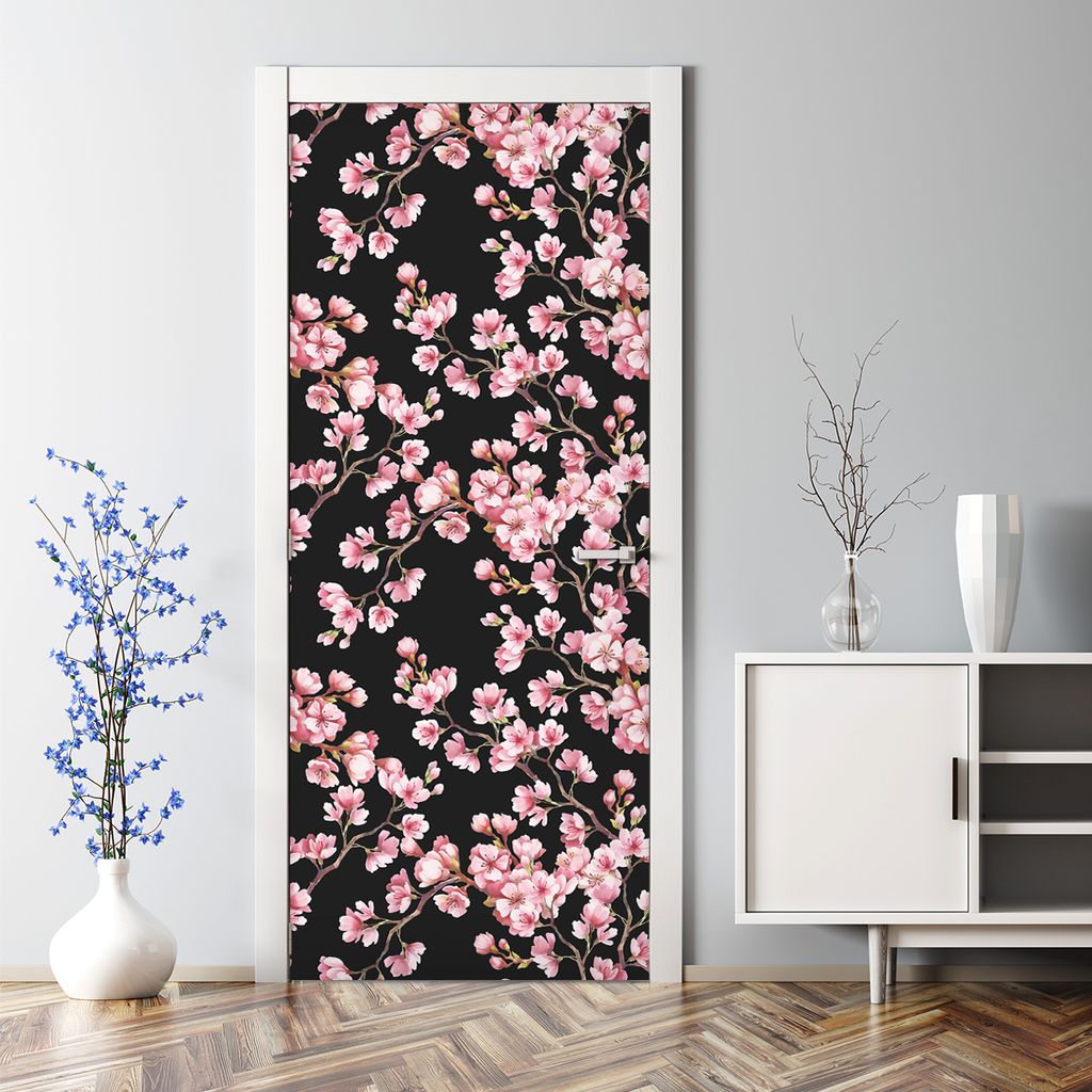 Dekorative Türposter selbstklebend Klebefolie Wandaufkleber Türaufkleber Kirschblüten rosa 77 x 200 cm