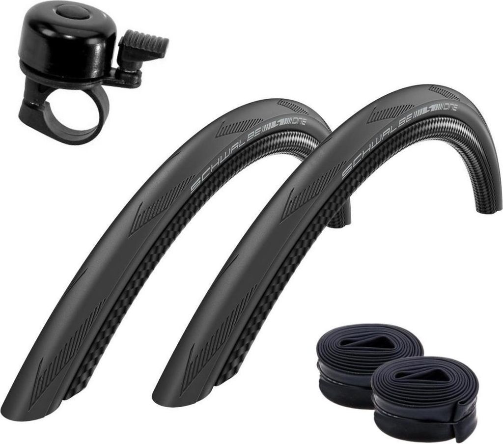 2 x Faltreifen Schwalbe ONE Performance R-Guard Rennradreifen 23-622 (28 x 1.00") + 2 Schwalbe AV15 Schläuche inkl. Fahrradklingel