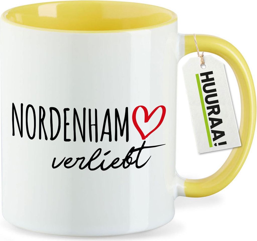 Huuraa Kaffeetasse Nordenham verliebt 330ml Gelb Keramik Kaffeebecher Geschenkidee