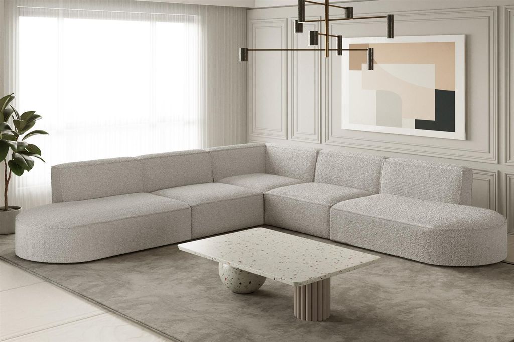 Ecksofa Designersofa PALMA in Stoff Ascot Pearl Universal
