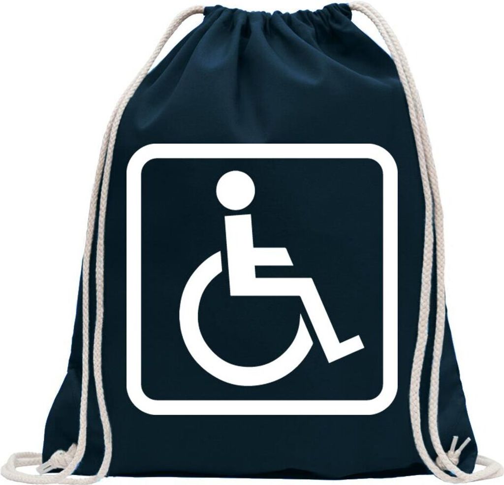 Kiwistar - Turnbeutel - dunkelblau - Rollstuhlfahrer Design 1 - Fun Rucksack Sport Beutel Gymsack Baumwolle mit Ziehgurt