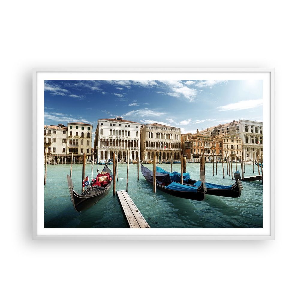 Gerahmtes Poster - Weißer Rahmen - Architektur venedig italien gondel - 100x70 cm - Wand Bild - Wanddeko - Wandbilder - Wandposter - Bilderrahmen ...