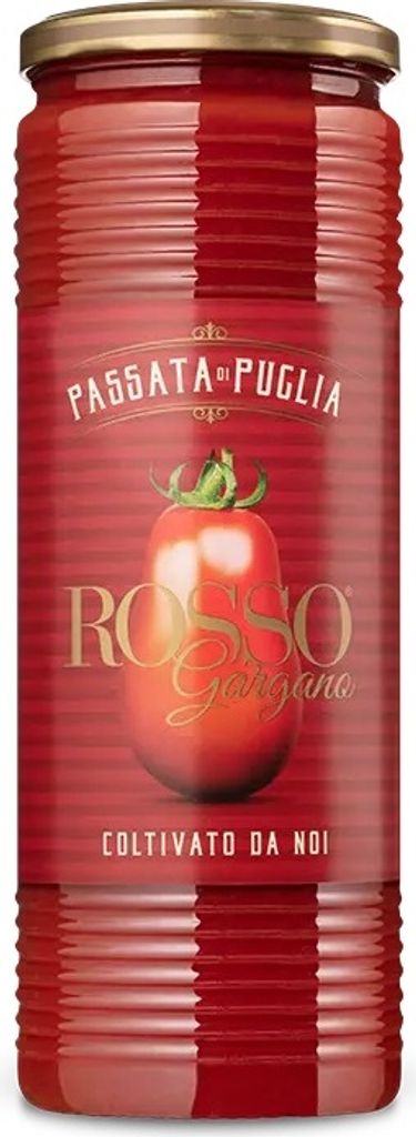 A jar of tomato passata with a label.