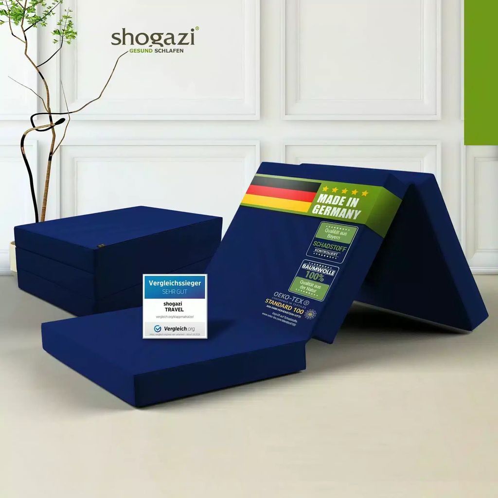 Klappmatratze 90x200x12cm blau TRAVEL Erwachsene Kinder direkt vom Hersteller shogazi Manufaktur Germany