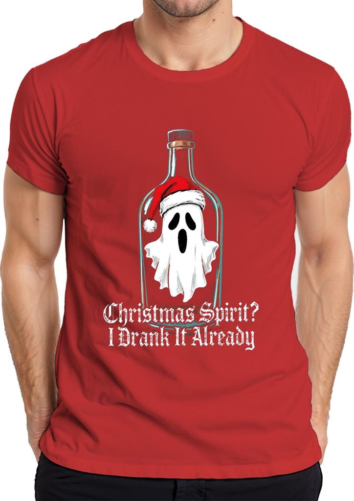 Christmas Spirit I Drank It Already Ghost Bottle Santa Hat Funny Herren T-Shirt, Rot, M