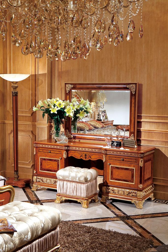 Schminktisch mit Spiegel Luxus Konsole Kommode Schlafzimmer Barock Rokoko E62