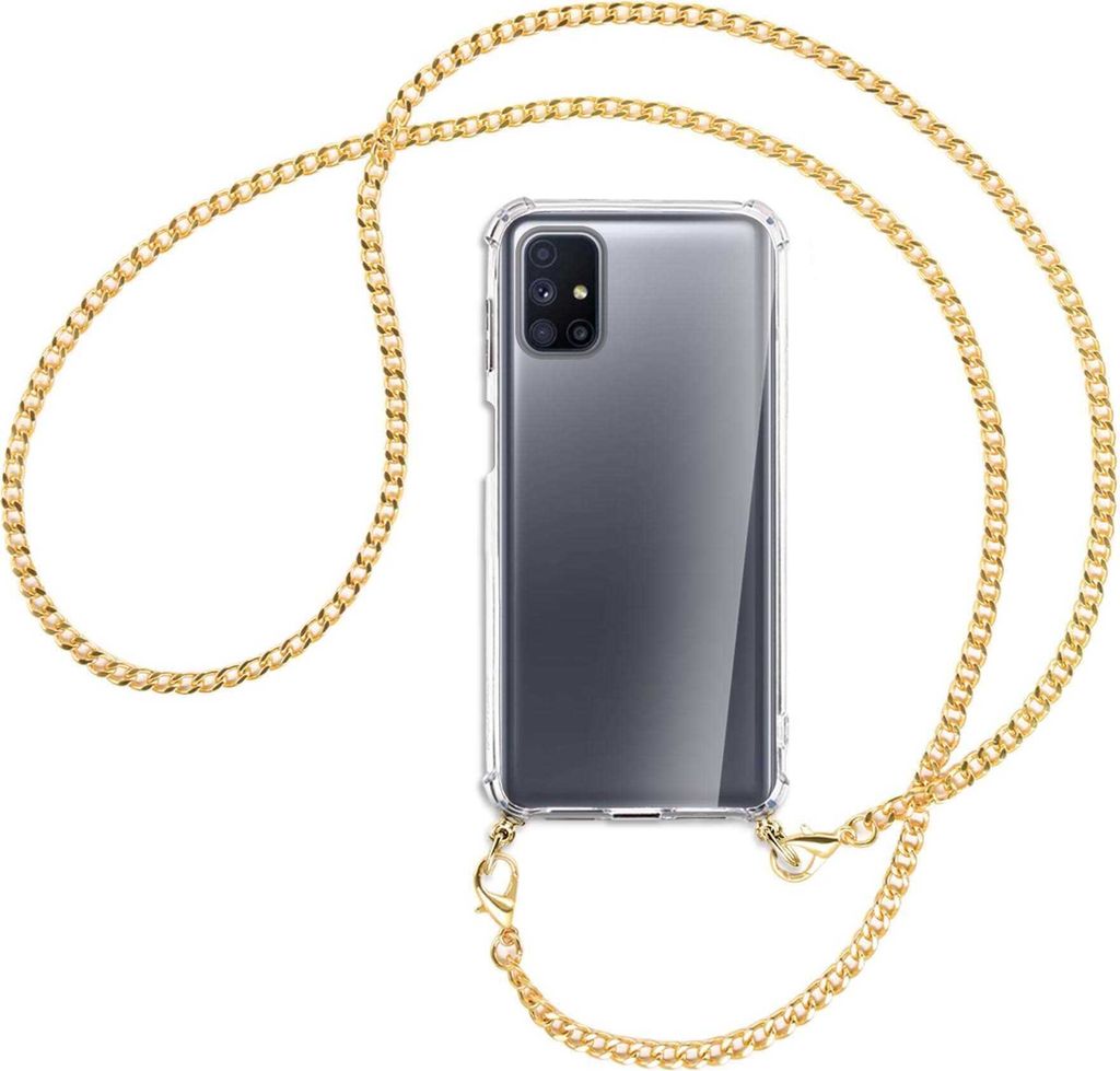 Handykette Backcover-Schutzhülle mit Band (Metall goldfarben) für Samsung Galaxy M51 - goldfarbene Kette