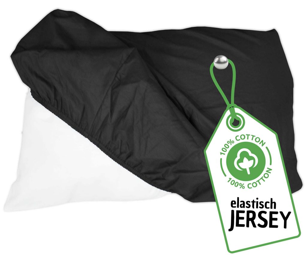 Jersey Spann Kissenbezug 40x80 cm Schwarz Elastisch – Nackenkissen & Gesundheitskissen Bezug aus 100% Baumwolle mit Rundumgummi - Nackenstützkis...